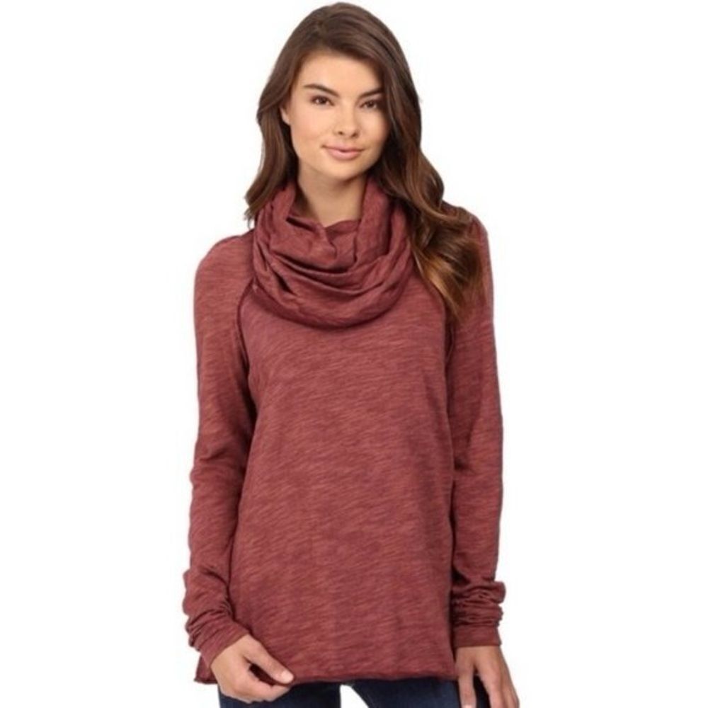 Free People FP Beach Maroon 2 Toned Cocoon Cowl Neck Pullover Blouse OS Preppy